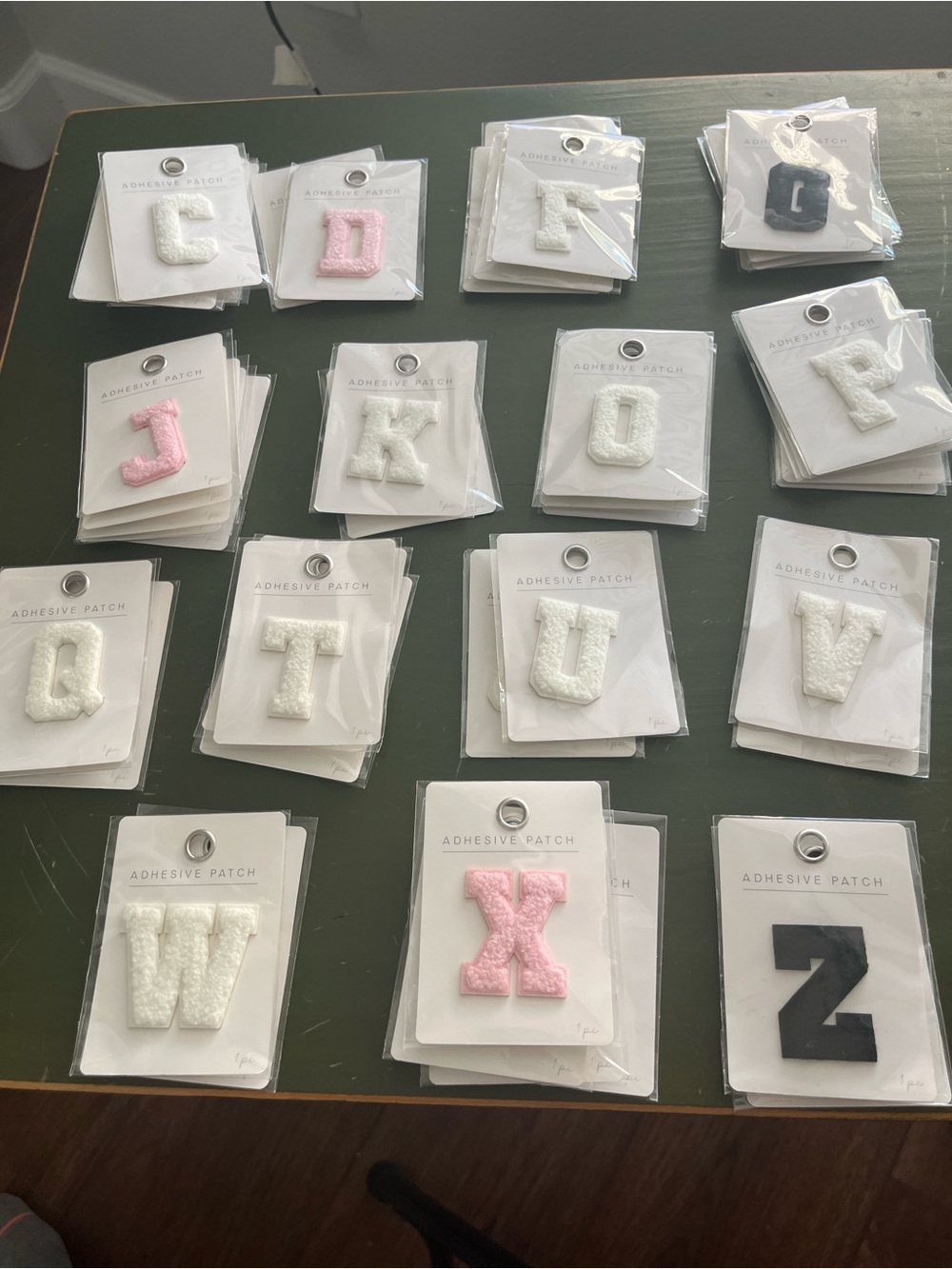 Assorted Adhesive Letter Patches - White, Pink, Black